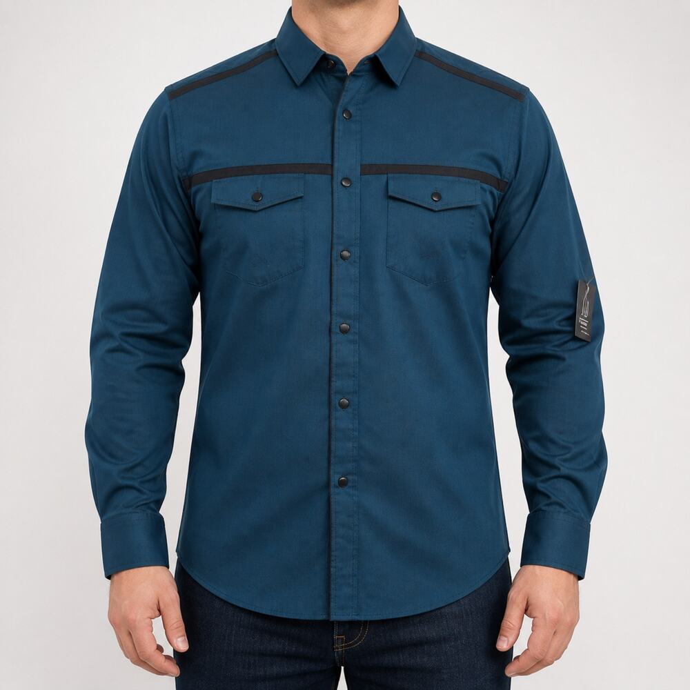INC Shirt Mens Large Western Snap Button Long Sleeve Modern Yoke Pocket *flaw
